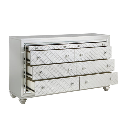 Homelegance Dresser Leesa Silver Finish with Diamond Pattern Drawer Fronts 1430-5