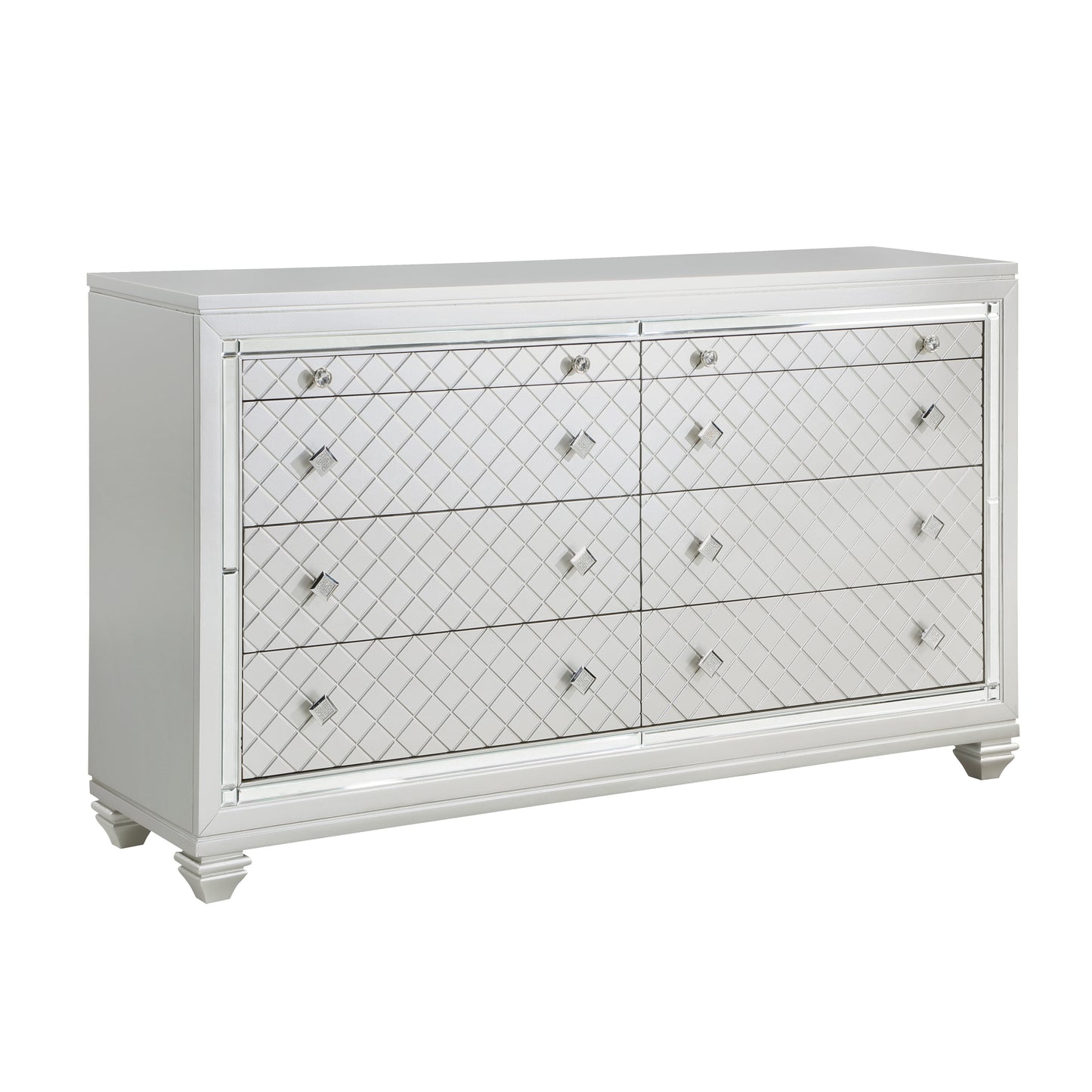 Homelegance Dresser Leesa Silver Finish with Diamond Pattern Drawer Fronts 1430-5