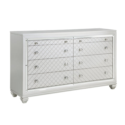 Homelegance Dresser Leesa Silver Finish with Diamond Pattern Drawer Fronts 1430-5