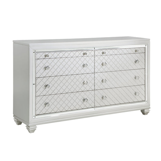 Homelegance Dresser Leesa Silver Finish with Diamond Pattern Drawer Fronts 1430-5