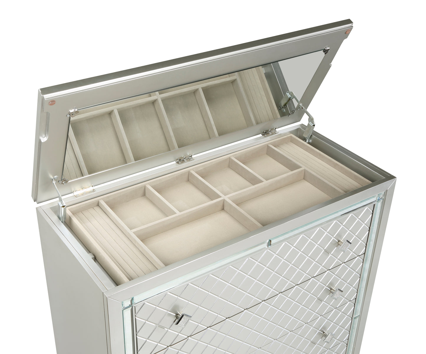 Homelegance Chest Leesa Silver Finish with Hidden Jewelry Compartment 1430-9
