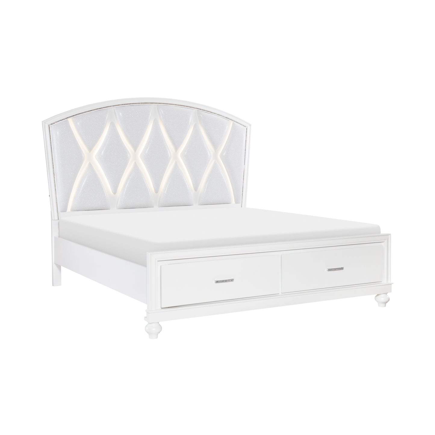 Homelegance Queen Bed Aria Bright White Finish with LED Lighting 1436W-1