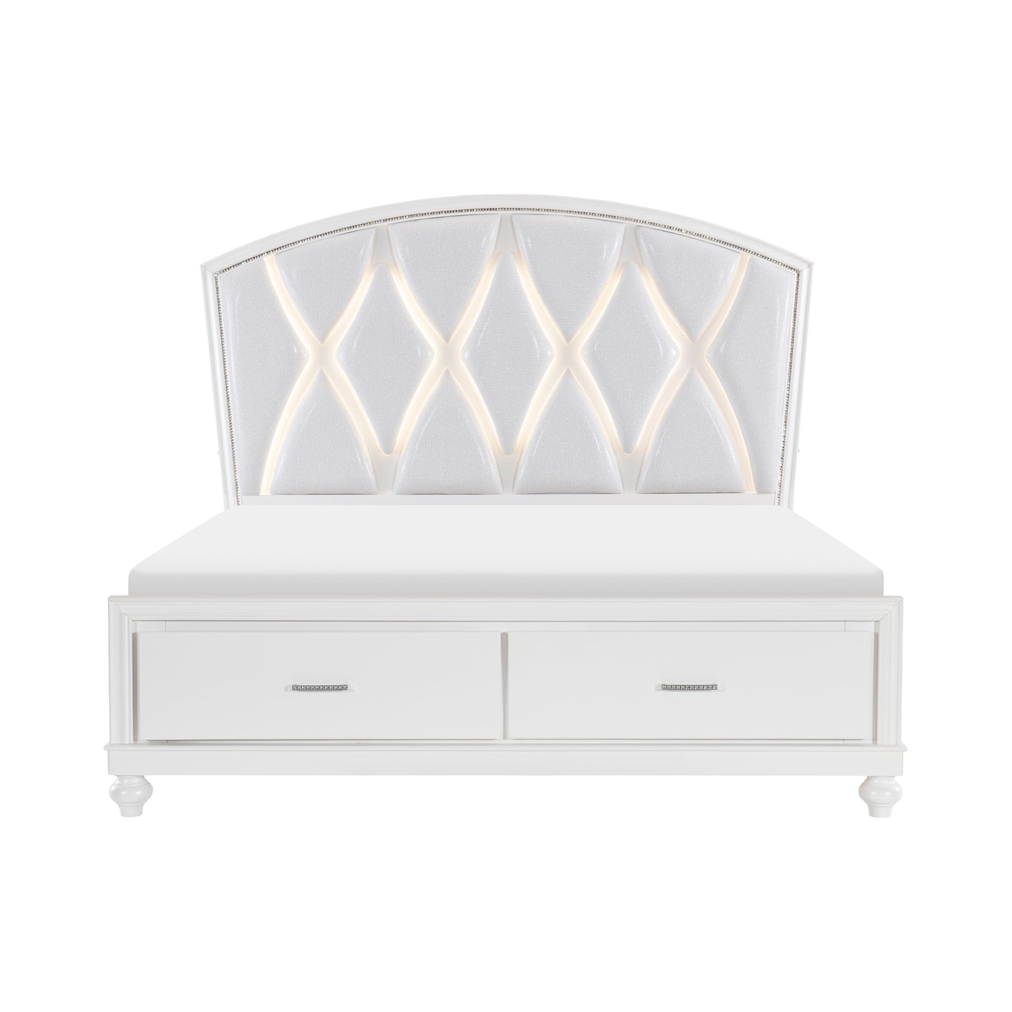 Homelegance Queen Bed Aria Bright White Finish with LED Lighting 1436W-1