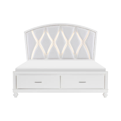 Homelegance Queen Bed Aria Bright White Finish with LED Lighting 1436W-1