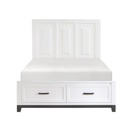 Homelegance Queen Bed Garretson White Metallic Gray Finish with Storage 1450WH-1