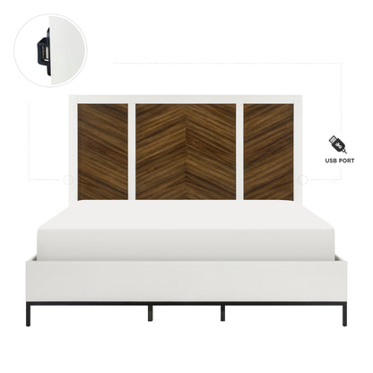 Homelegance Queen Bed Oslo Walnut White Finish with USB Ports 1456-1
