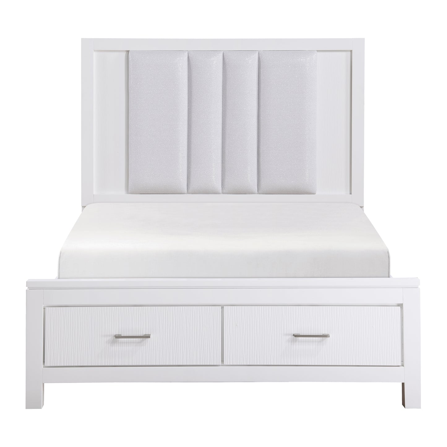 Homelegance Queen Bed Prism White Finish with Storage Drawers and LED Lighting 1486-1