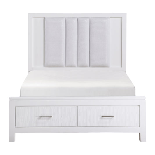 Homelegance Queen Bed Prism White Finish with Storage Drawers and LED Lighting 1486-1