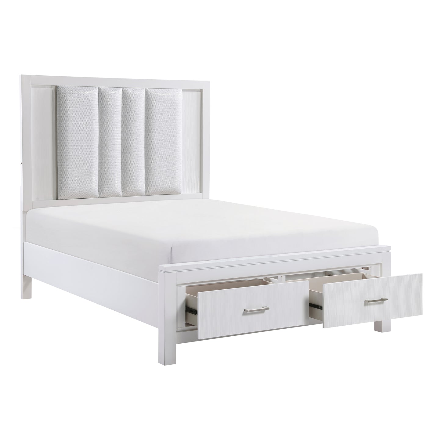 Homelegance Queen Bed Prism White Finish with Storage Drawers and LED Lighting 1486-1