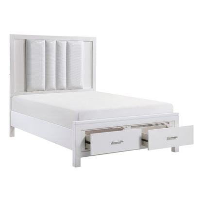 Homelegance Queen Bed Prism White Finish with Storage Drawers and LED Lighting 1486-1