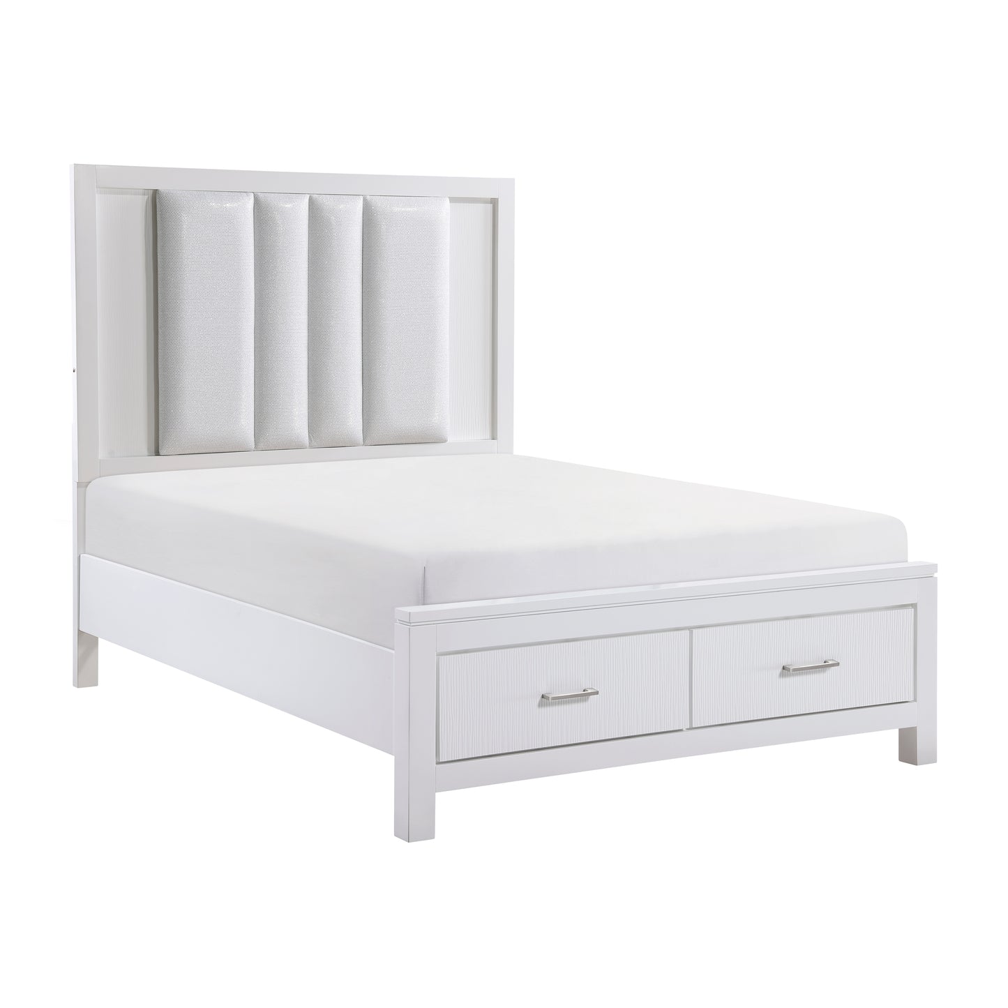 Homelegance Queen Bed Prism White Finish with Storage Drawers and LED Lighting 1486-1