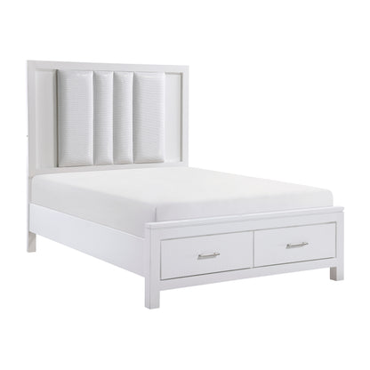 Homelegance Queen Bed Prism White Finish with Storage Drawers and LED Lighting 1486-1