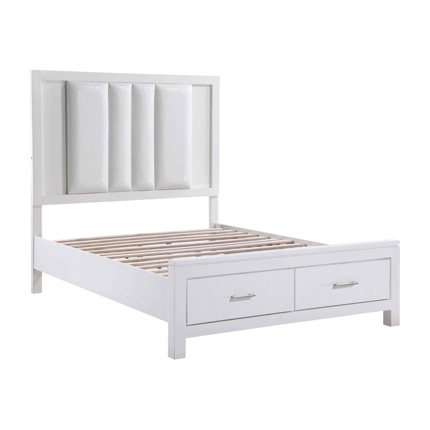 Homelegance Queen Bed Prism White Finish with Storage Drawers and LED Lighting 1486-1