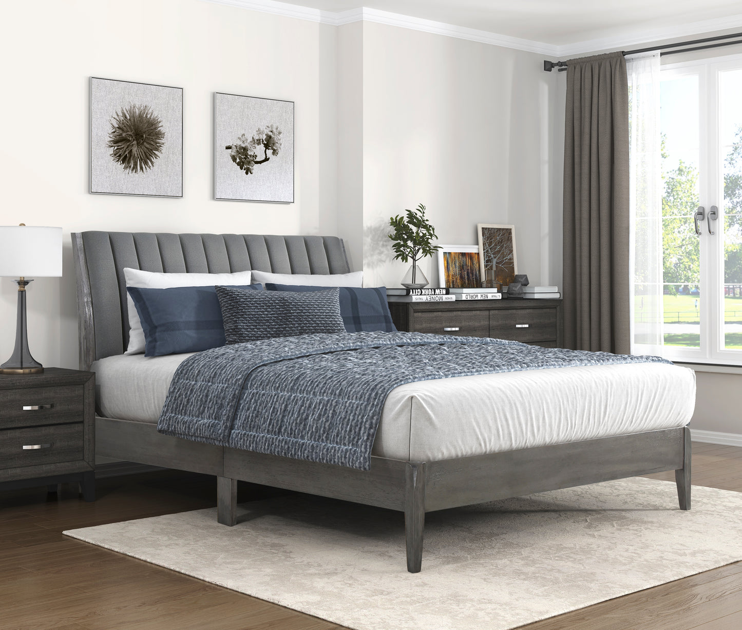 Homelegance Queen Bed Dade Gray Velvet Elegant Design 1492GY-1