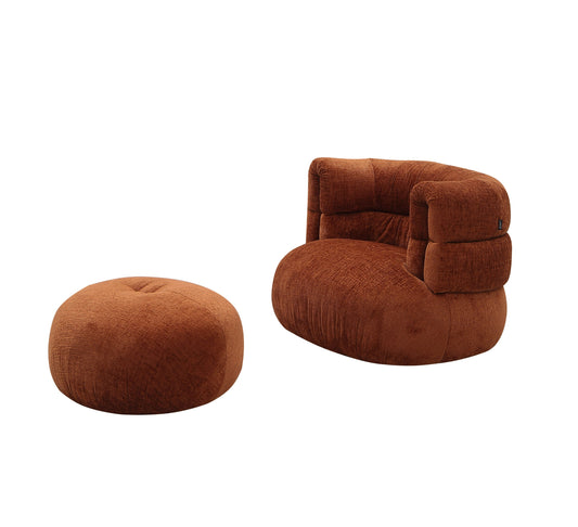 Divani Casa Shay Modern Burnt Orange Fabric Accent Chair Ottoman
