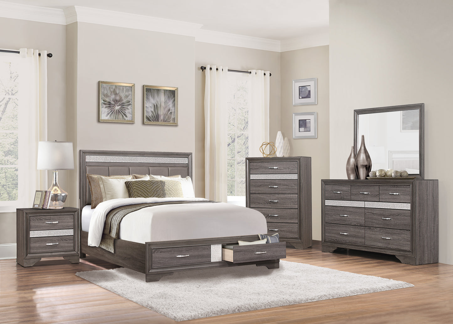 Homelegance Chest Luster Gray Finish with Jewelry Drawer and Chrome Pulls 1505-9