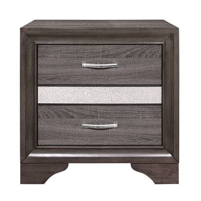 Homelegance Nightstand Luster Gray Silver Glitter Finish with Jewelry Drawer 1505-4