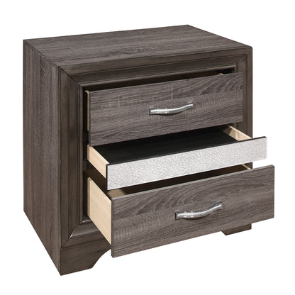 Homelegance Nightstand Luster Gray Silver Glitter Finish with Jewelry Drawer 1505-4