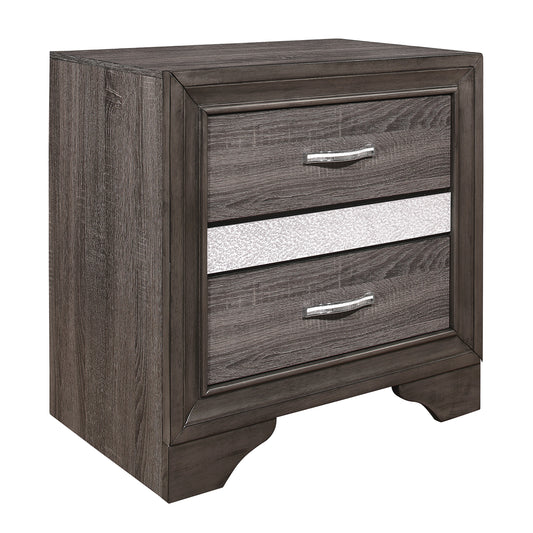 Homelegance Nightstand Luster Gray Silver Glitter Finish with Jewelry Drawer 1505-4