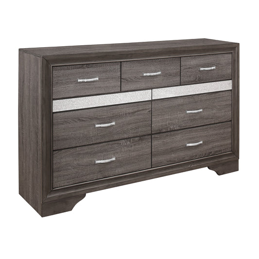 Homelegance Dresser in Luster Gray with Glitter Accents and Chrome Pulls 1505-5