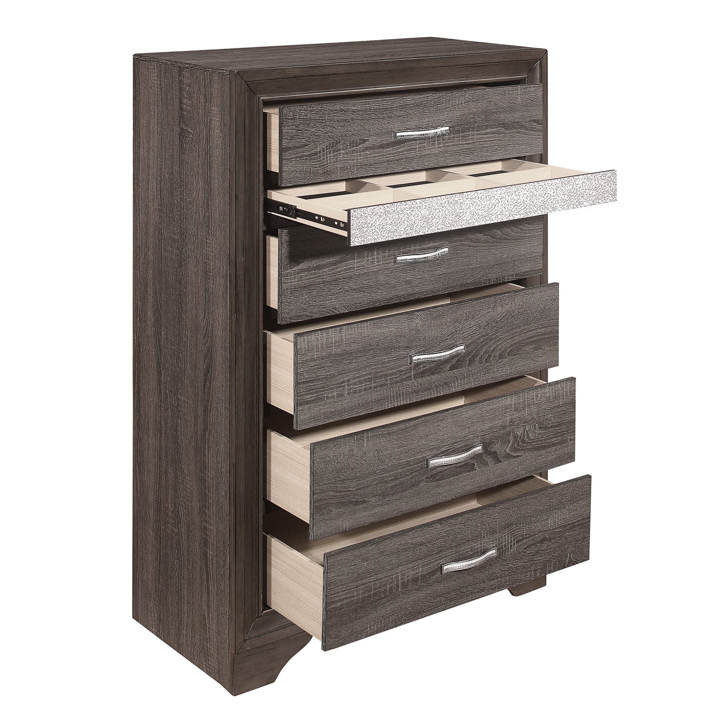 Homelegance Chest Luster Gray Finish with Jewelry Drawer and Chrome Pulls 1505-9