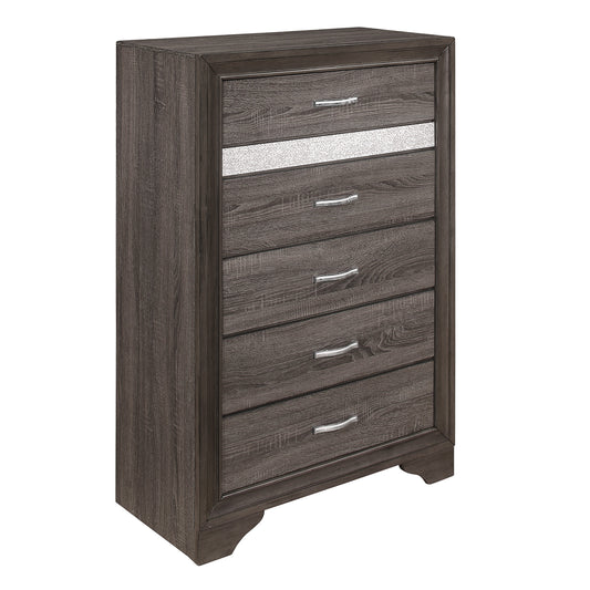Homelegance Chest Luster Gray Finish with Jewelry Drawer and Chrome Pulls 1505-9