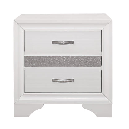 Homelegance Nightstand Luster White Silver Finish with Hidden Jewelry Drawer 1505W-4