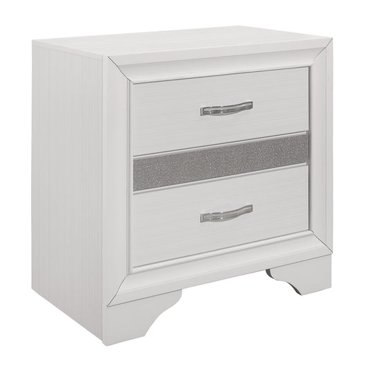 Homelegance Nightstand Luster White Silver Finish with Hidden Jewelry Drawer 1505W-4