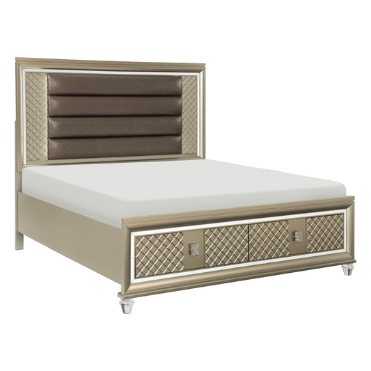 Homelegance Queen Bed Loudon Champagne Metallic Finish with Storage 1515-1