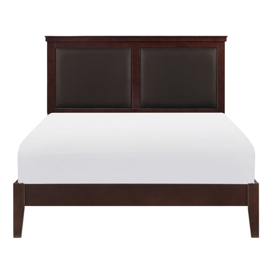 Homelegance Queen Bed Seabright Cherry Finish with Faux Leather Headboard 1519CH-1