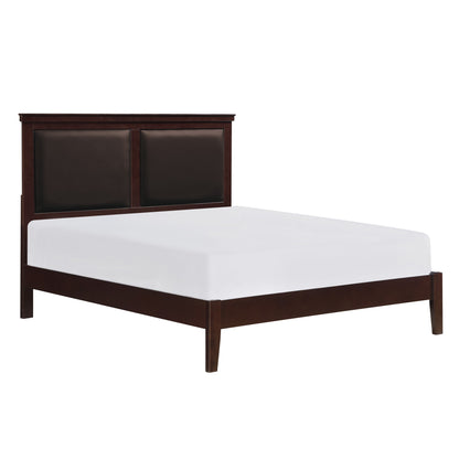 Homelegance Queen Bed Seabright Cherry Finish with Faux Leather Headboard 1519CH-1