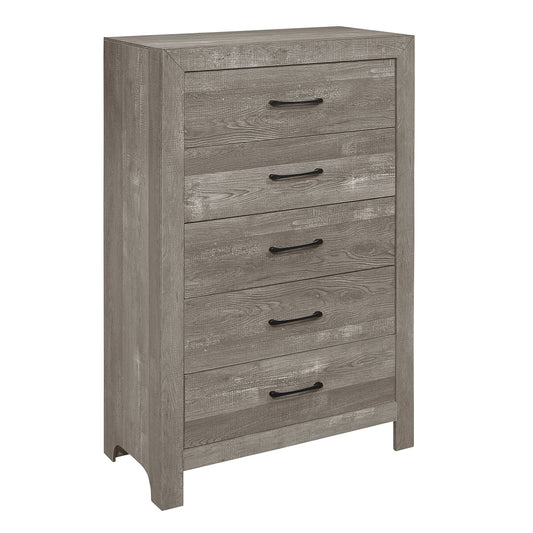 Homelegance Chest Corbin Gray Finish with 5 Drawers and Black Nickel Pulls 1534GY-9