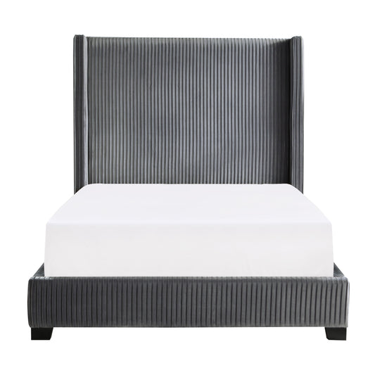 Homelegance Queen Bed Glenbury Dark Gray Velvet Upholstery 1547-1