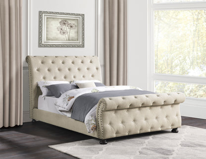 Homelegance Queen Bed Crofton Beige Chenille Upholstered Sleigh Bed 1549BE-1
