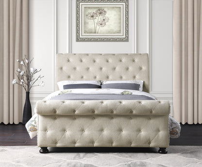 Homelegance Queen Bed Crofton Beige Chenille Upholstered Sleigh Bed 1549BE-1