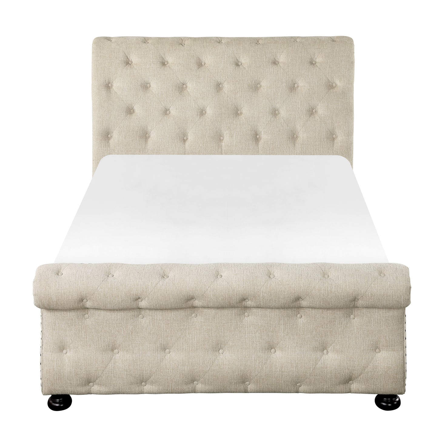 Homelegance Queen Bed Crofton Beige Chenille Upholstered Sleigh Bed 1549BE-1
