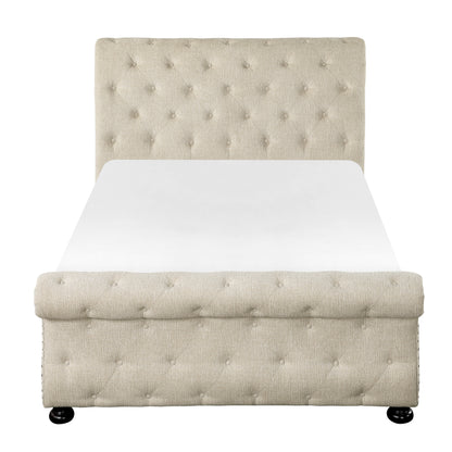 Homelegance Queen Bed Crofton Beige Chenille Upholstered Sleigh Bed 1549BE-1