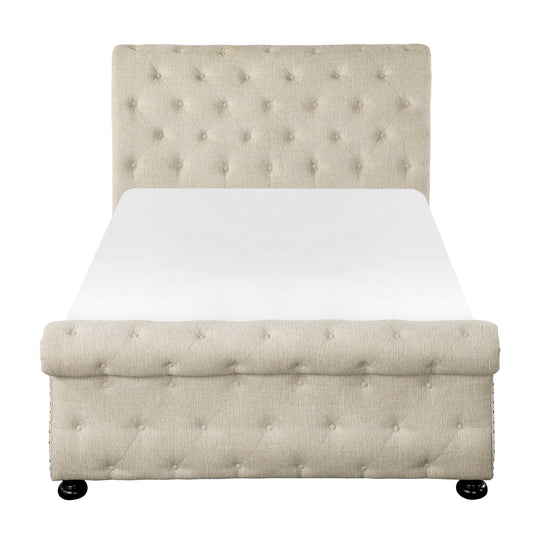 Homelegance Queen Bed Crofton Beige Chenille Upholstered Sleigh Bed 1549BE-1