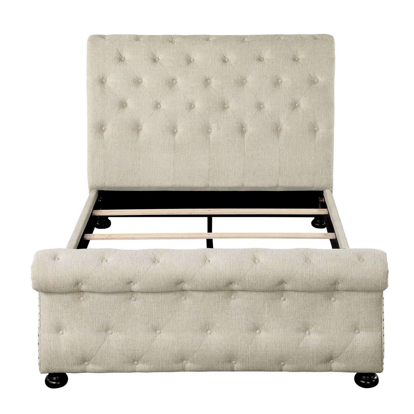 Homelegance Queen Bed Crofton Beige Chenille Upholstered Sleigh Bed 1549BE-1