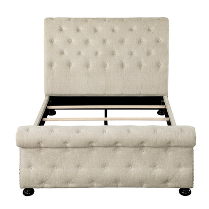 Homelegance Queen Bed Crofton Beige Chenille Upholstered Sleigh Bed 1549BE-1
