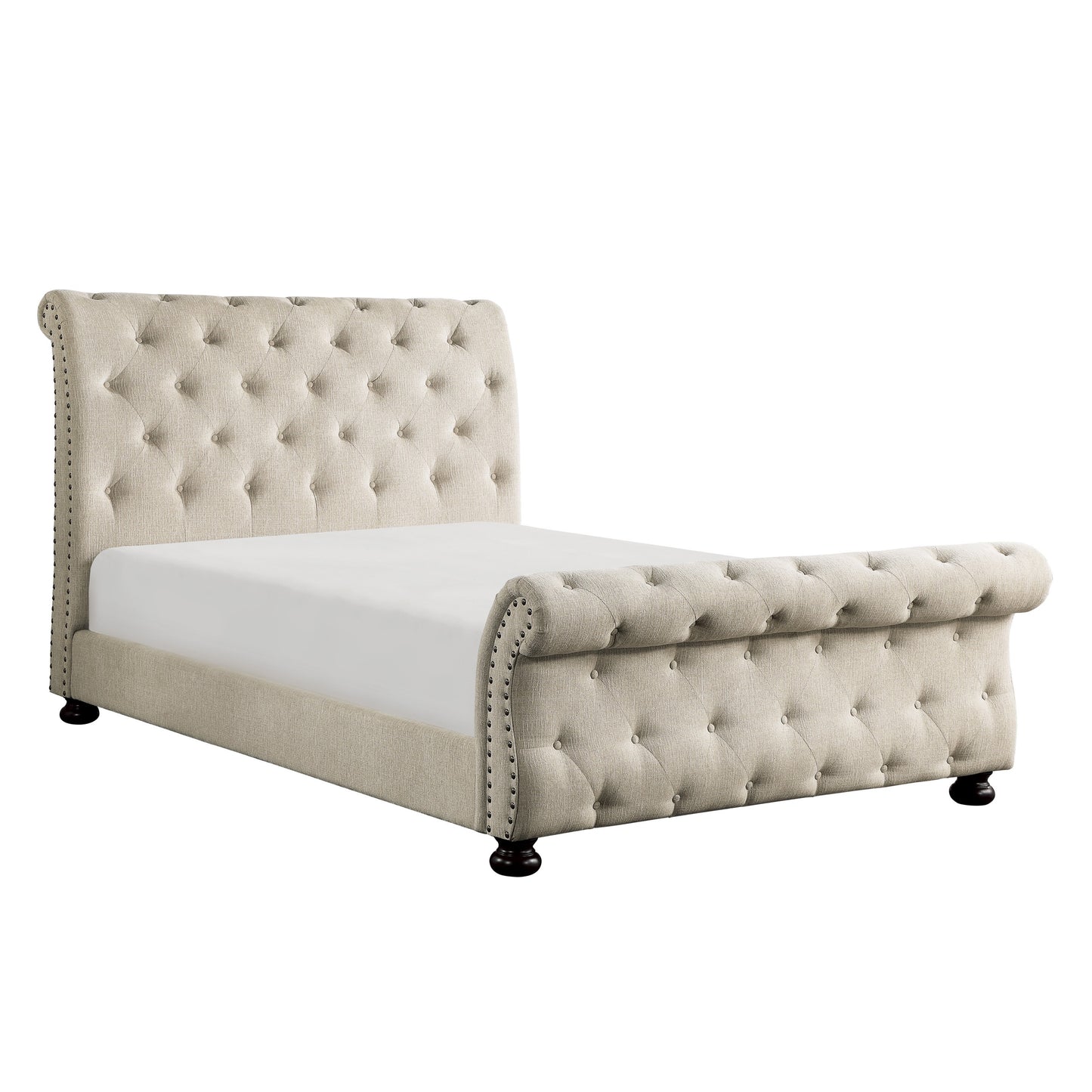 Homelegance Queen Bed Crofton Beige Chenille Upholstered Sleigh Bed 1549BE-1