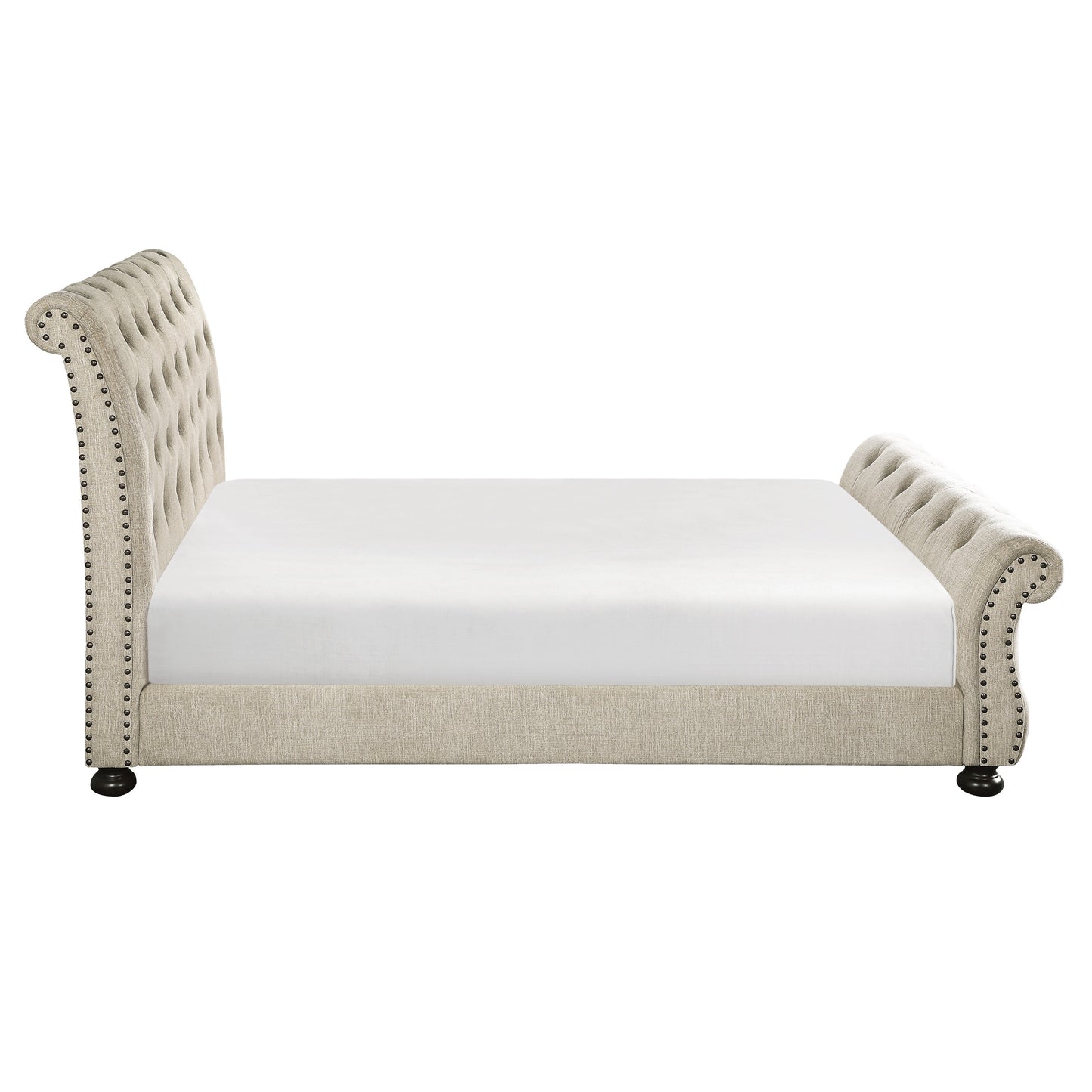 Homelegance Queen Bed Crofton Beige Chenille Upholstered Sleigh Bed 1549BE-1
