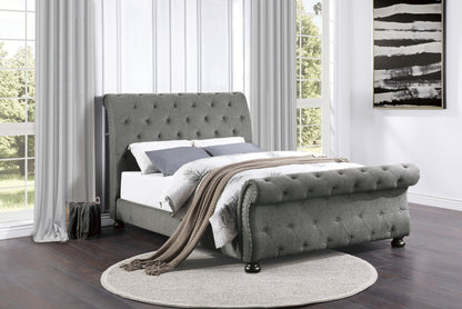 Homelegance Queen Bed Crofton Dark Gray Upholstered Sleigh Bed 1549GY-1