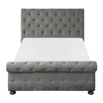 Homelegance Queen Bed Crofton Dark Gray Upholstered Sleigh Bed 1549GY-1