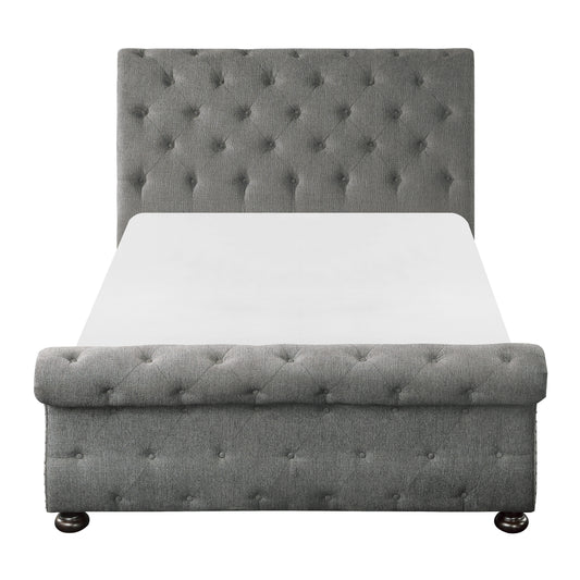 Homelegance Queen Bed Crofton Dark Gray Upholstered Sleigh Bed 1549GY-1