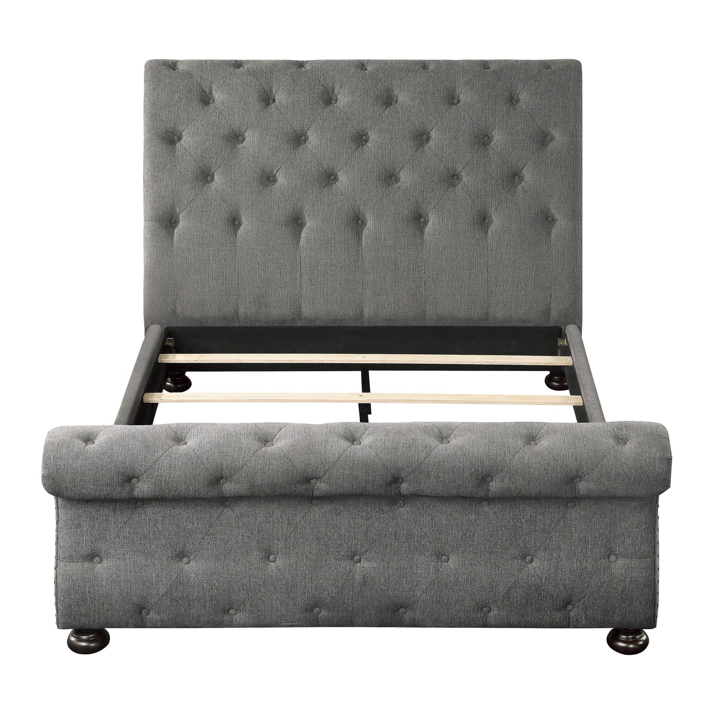 Homelegance Queen Bed Crofton Dark Gray Upholstered Sleigh Bed 1549GY-1