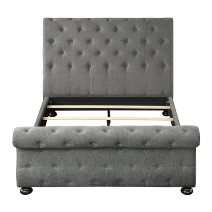 Homelegance Queen Bed Crofton Dark Gray Upholstered Sleigh Bed 1549GY-1