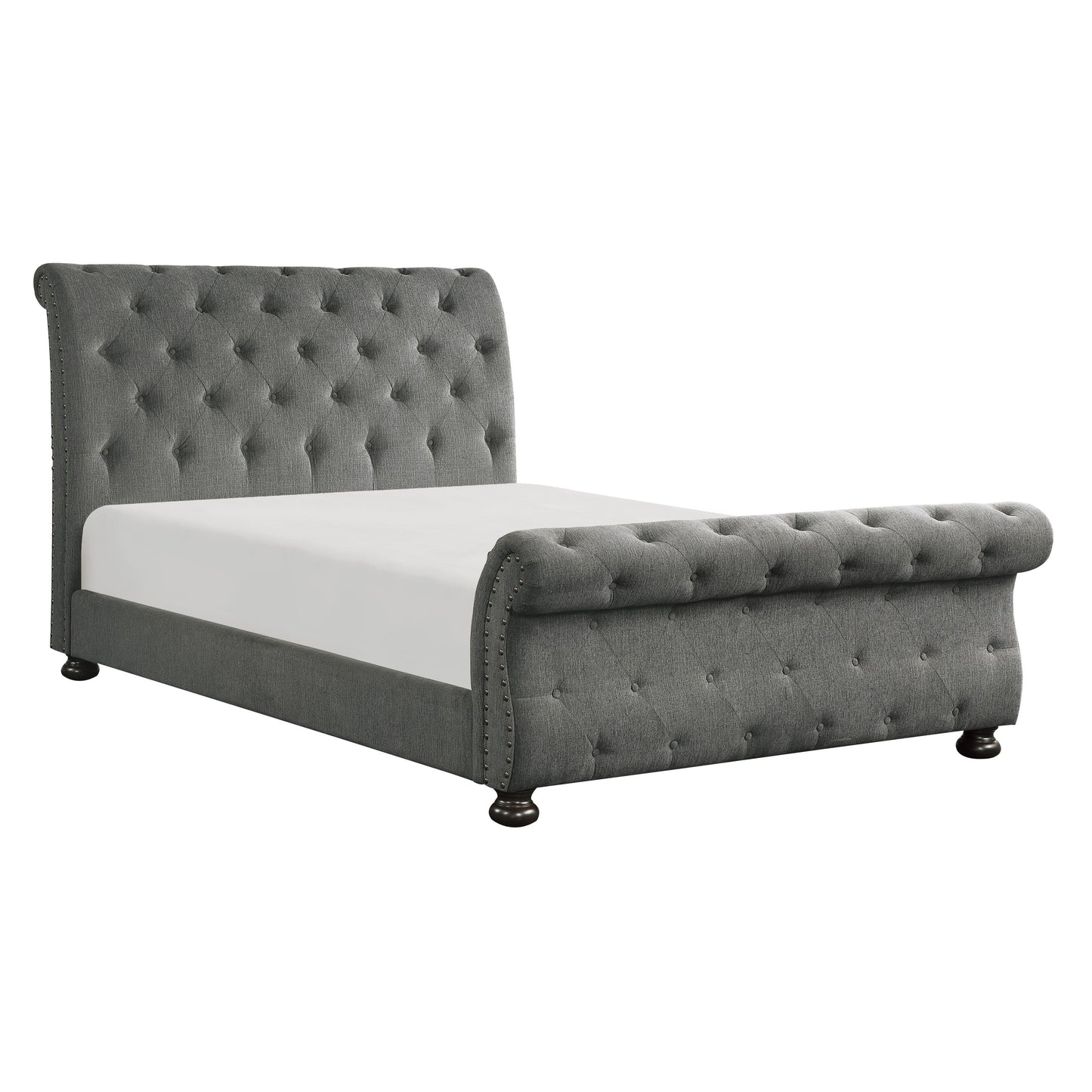 Homelegance Queen Bed Crofton Dark Gray Upholstered Sleigh Bed 1549GY-1