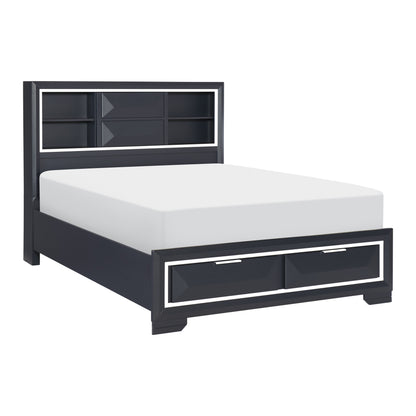 Homelegance Queen Bed Rosemont Midnight Blue with Storage and Bookcase Headboard 1553-1