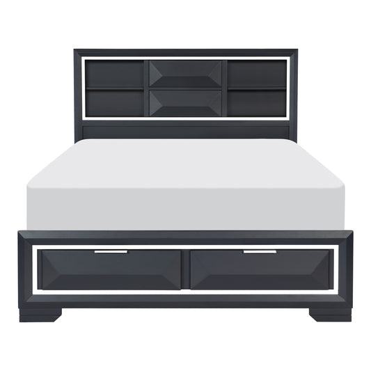 Homelegance Queen Bed Rosemont Midnight Blue with Storage and Bookcase Headboard 1553-1